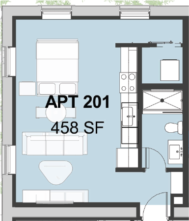 Floor plan for studio, 1 bath, 462 sqft